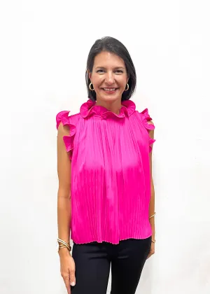 LBLOX Ruffle Neck Sleeveless Pleated Top - Pink