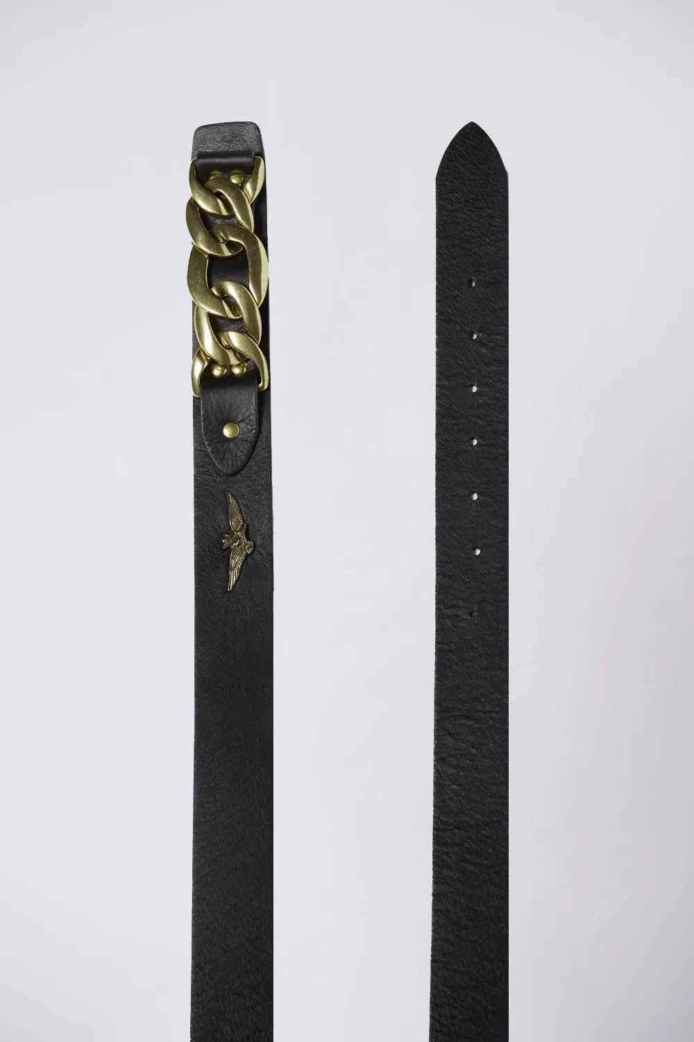 Leather belt with decorative chain