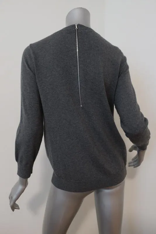 Lela Rose Sweater Gray Beaded & Crystal-Embellished Wool Pullover Size Large