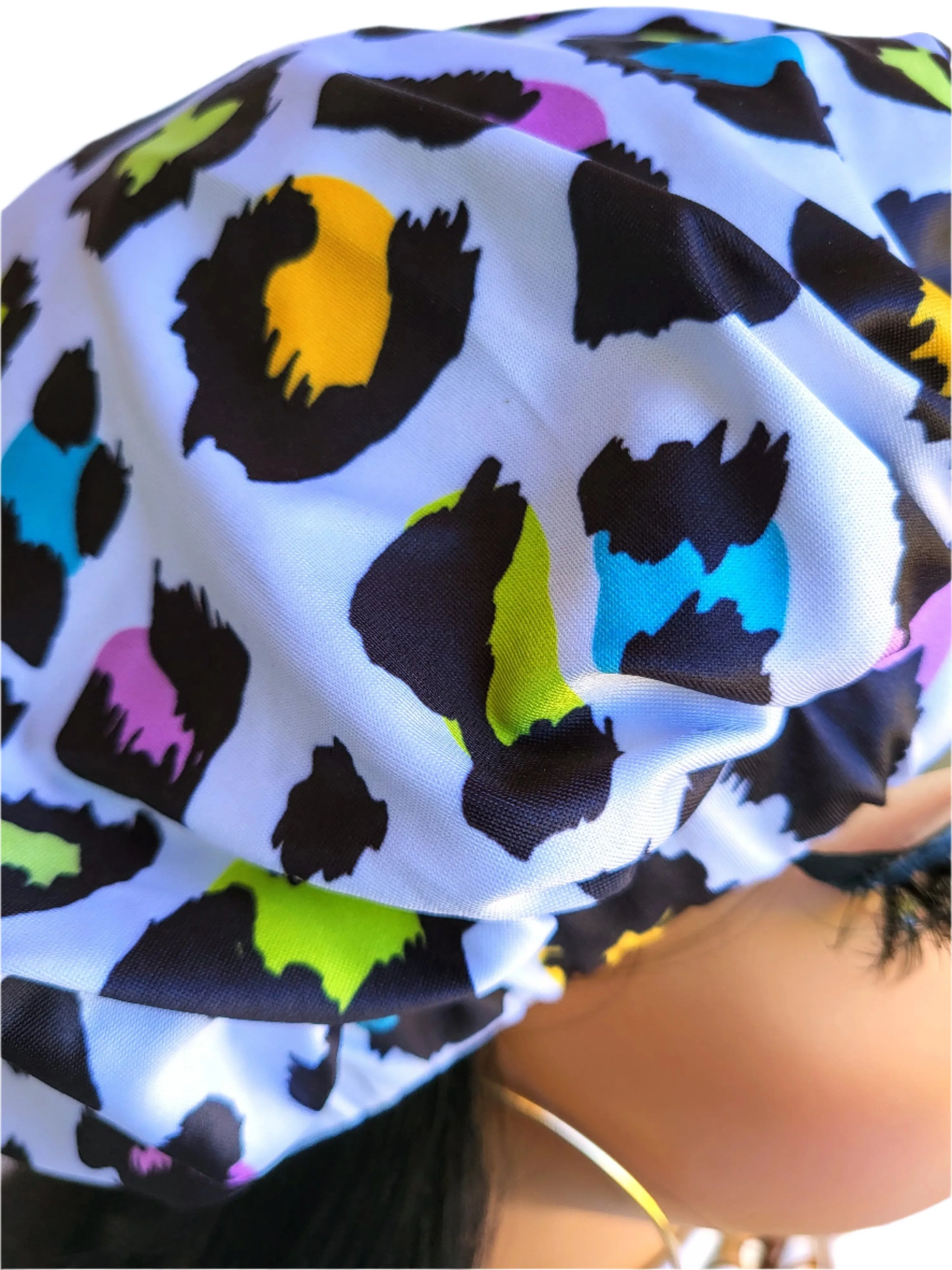 LEOPARD White Tight Fitted Single Layer Hair Bonnet