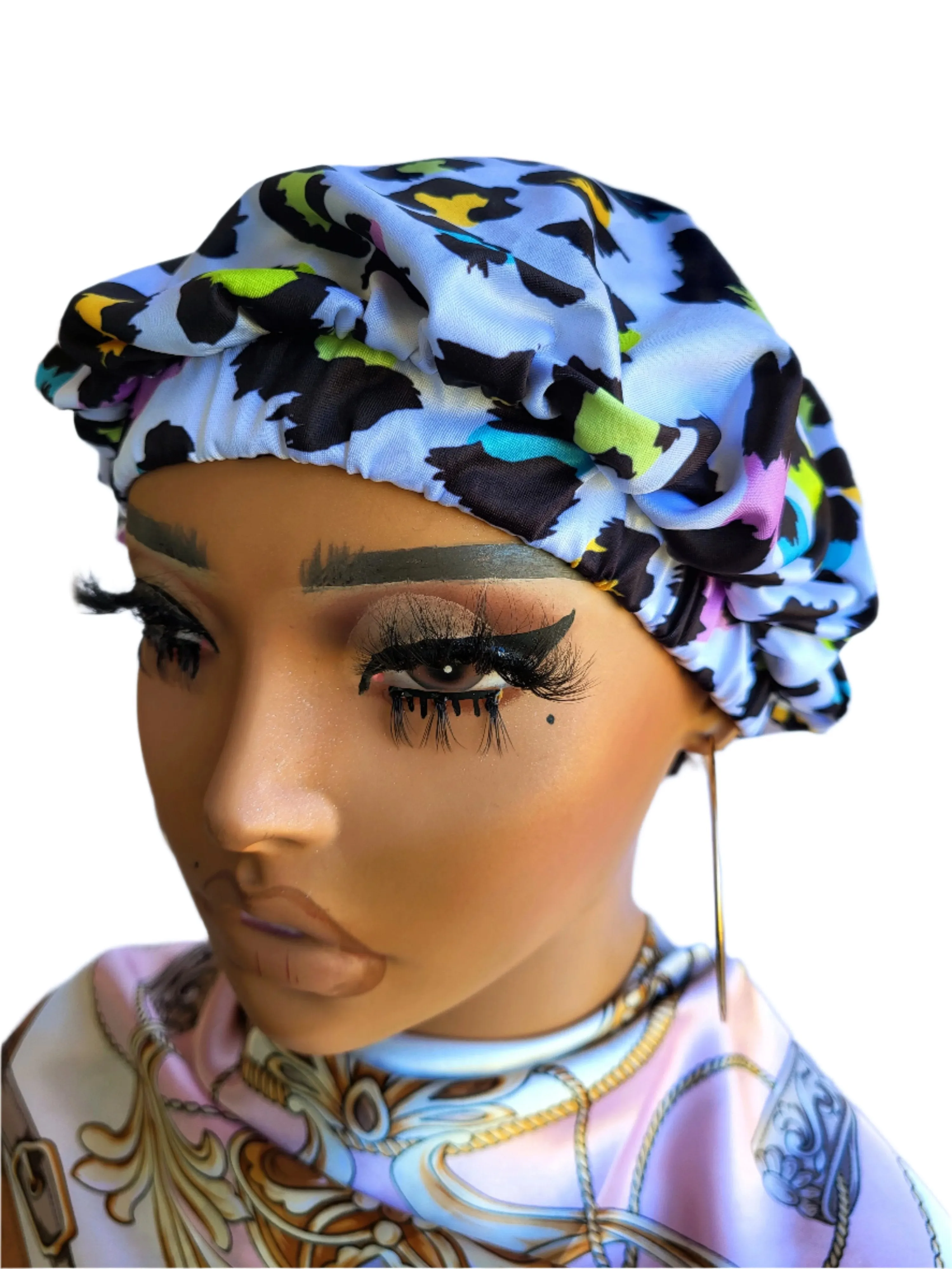 LEOPARD White Tight Fitted Single Layer Hair Bonnet