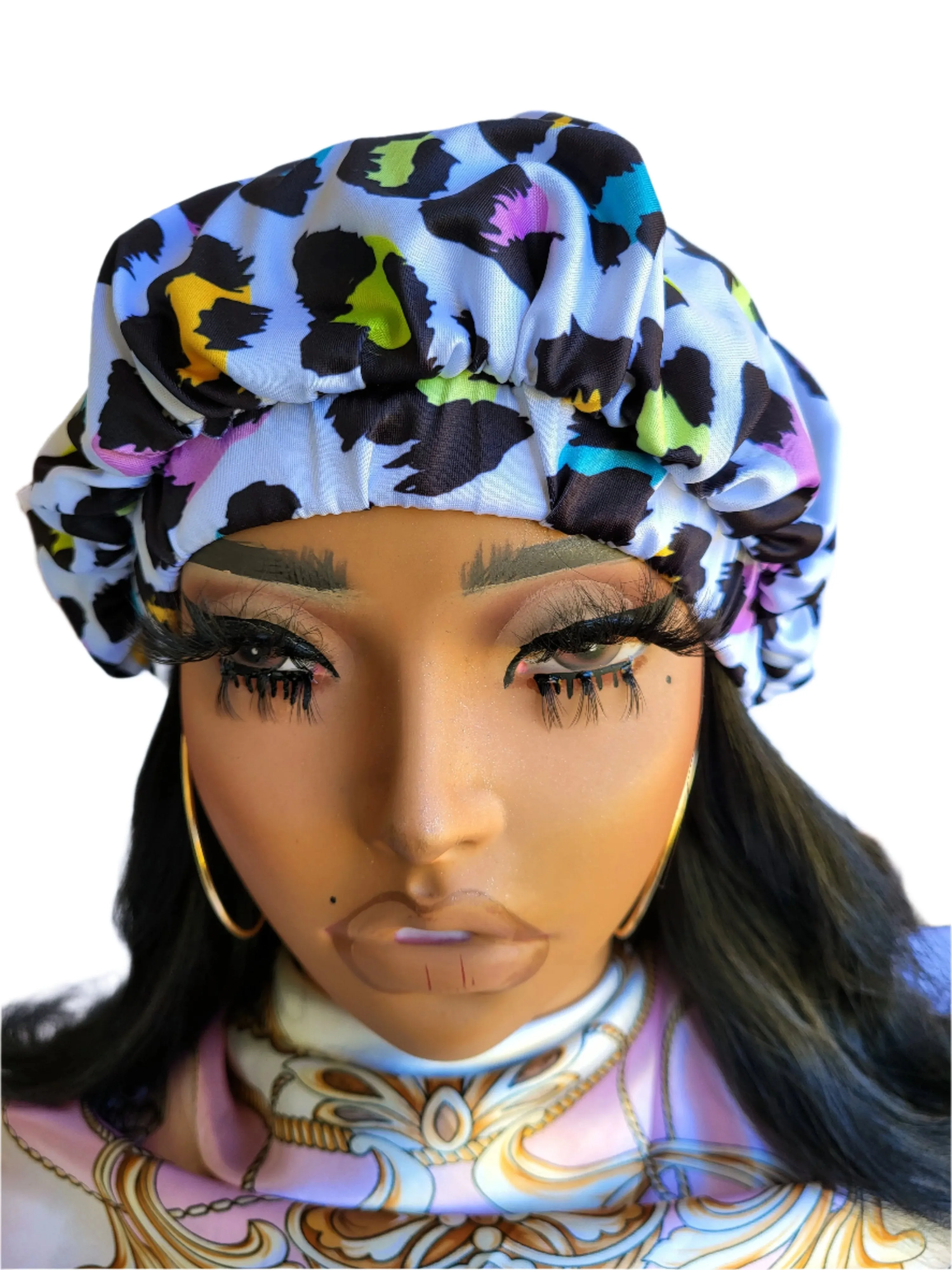 LEOPARD White Tight Fitted Single Layer Hair Bonnet