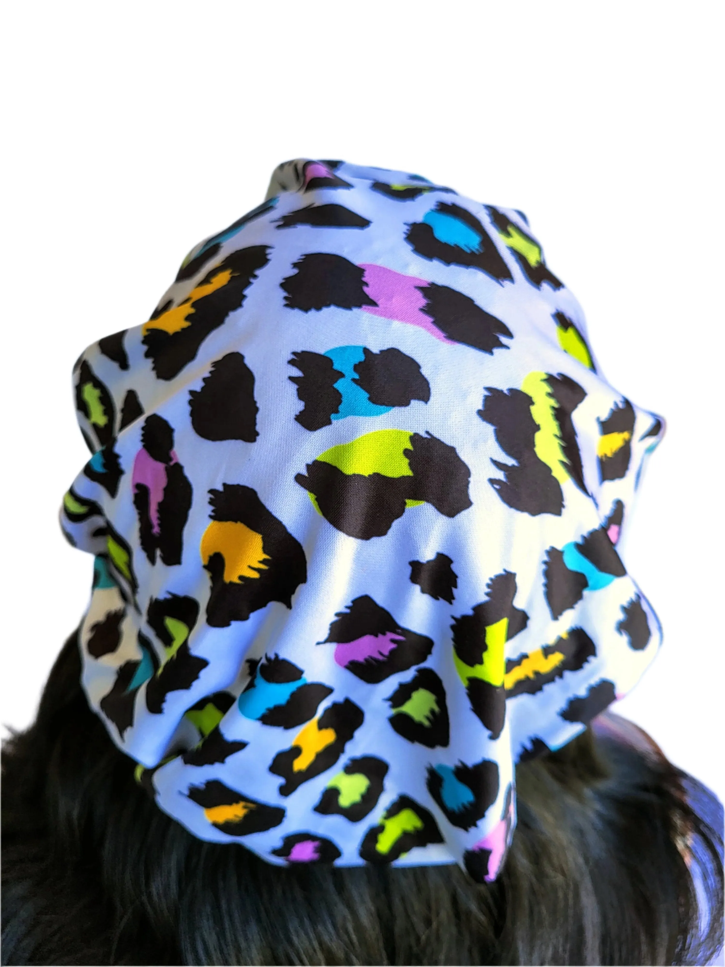 LEOPARD White Tight Fitted Single Layer Hair Bonnet
