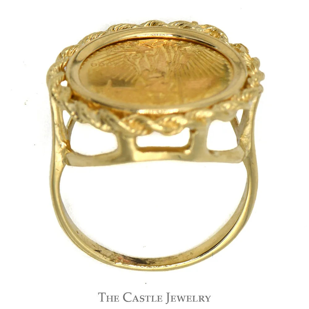 Liberty Coin Ring With Rope Bezel in 14 KT Yellow Gold