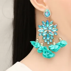 Light Green Polyster & Crystal 18K Gold-Plated Floral Tassel Drop Earrings