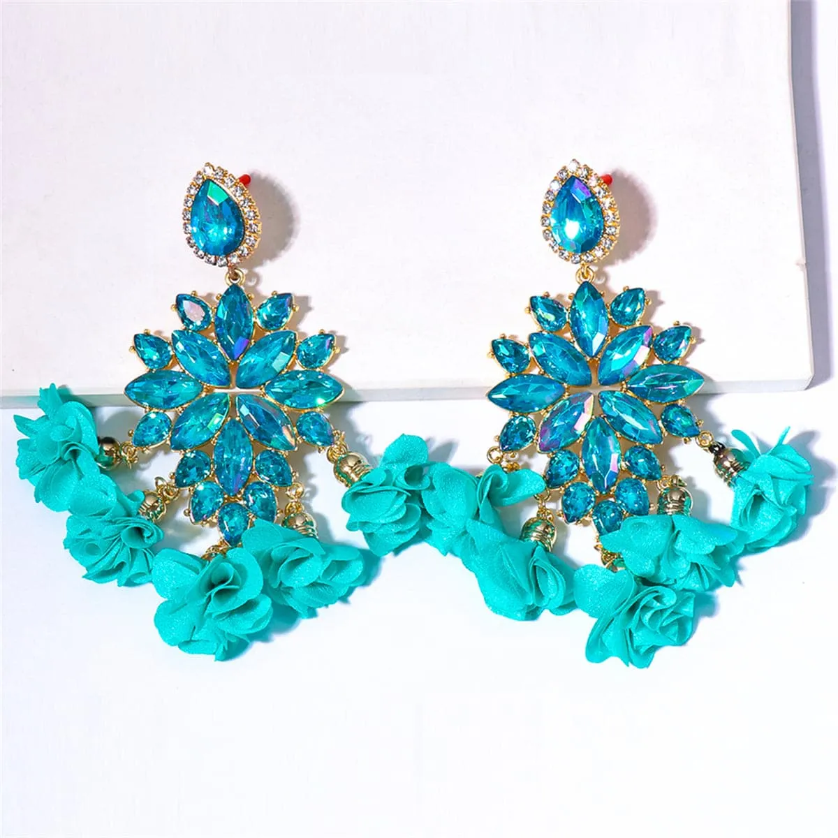 Light Green Polyster & Crystal 18K Gold-Plated Floral Tassel Drop Earrings