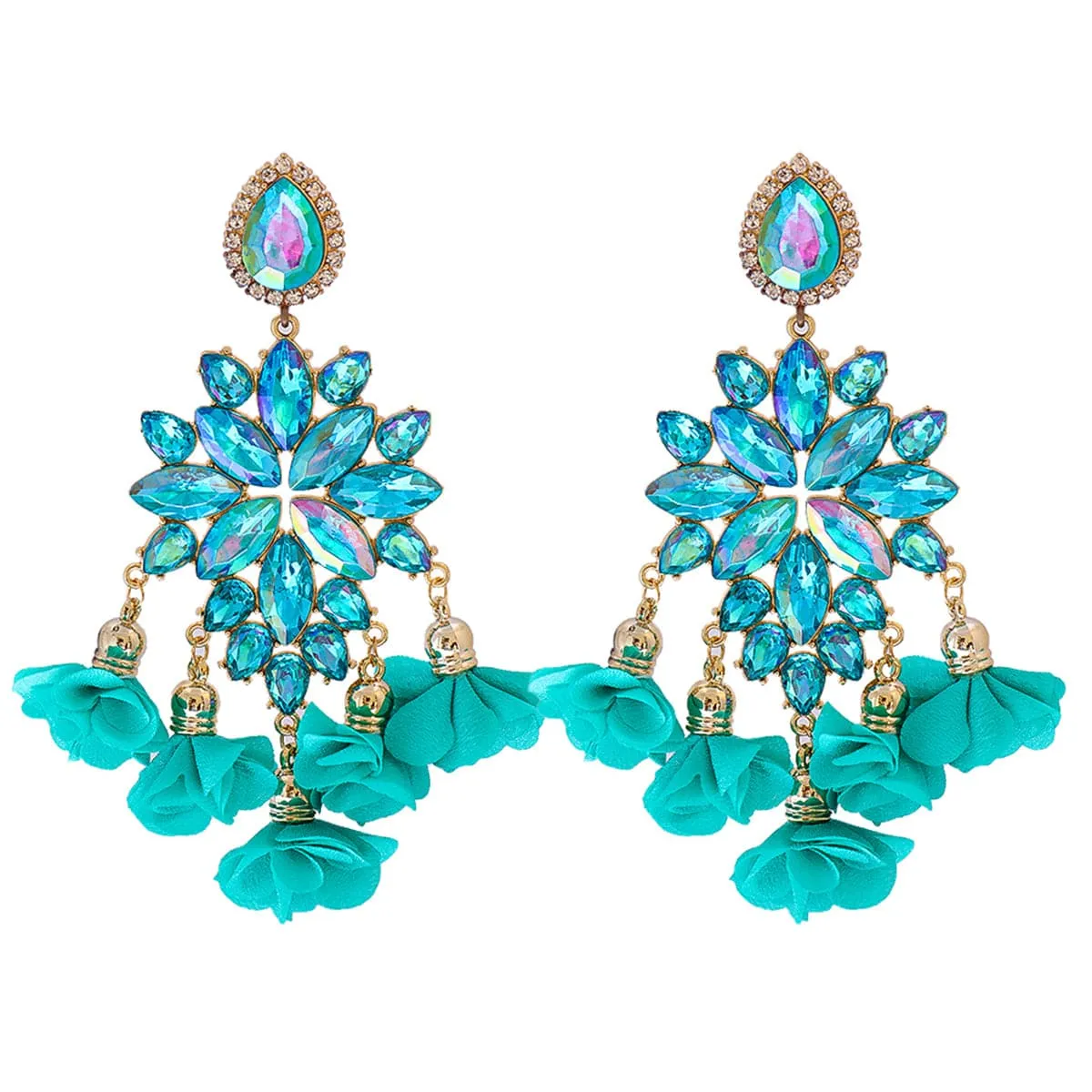 Light Green Polyster & Crystal 18K Gold-Plated Floral Tassel Drop Earrings