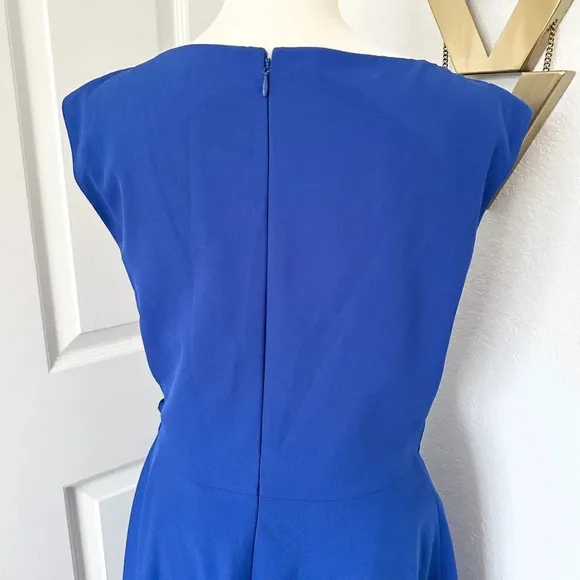 Like New Tahari ASL Cap Sleeve Crepe Sheath Cobalt Blue Side Tie Dress