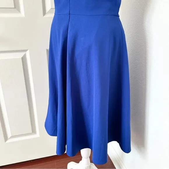Like New Tahari ASL Cap Sleeve Crepe Sheath Cobalt Blue Side Tie Dress