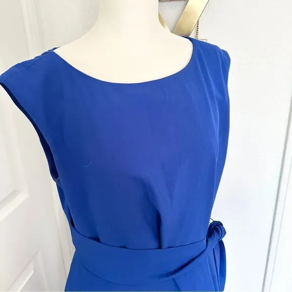 Like New Tahari ASL Cap Sleeve Crepe Sheath Cobalt Blue Side Tie Dress