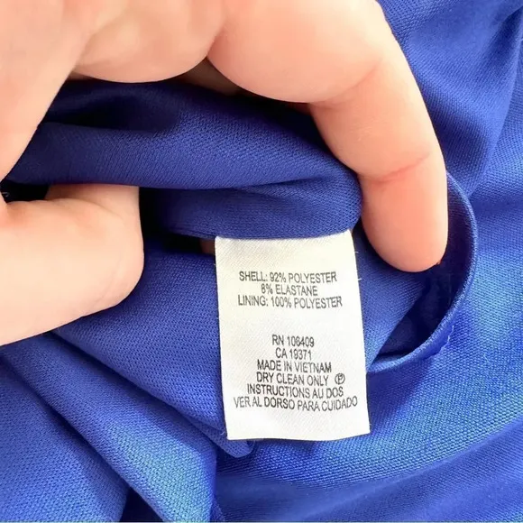 Like New Tahari ASL Cap Sleeve Crepe Sheath Cobalt Blue Side Tie Dress