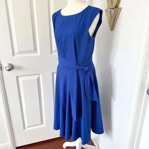 Like New Tahari ASL Cap Sleeve Crepe Sheath Cobalt Blue Side Tie Dress
