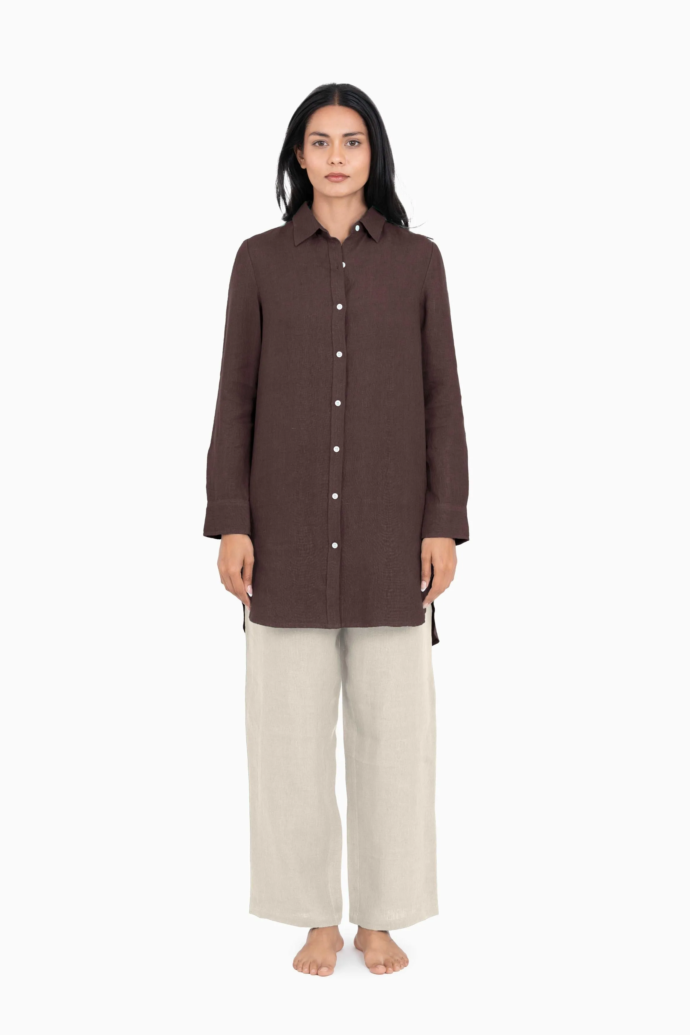 Linen Ginger Long Shirt-Stormy Blue