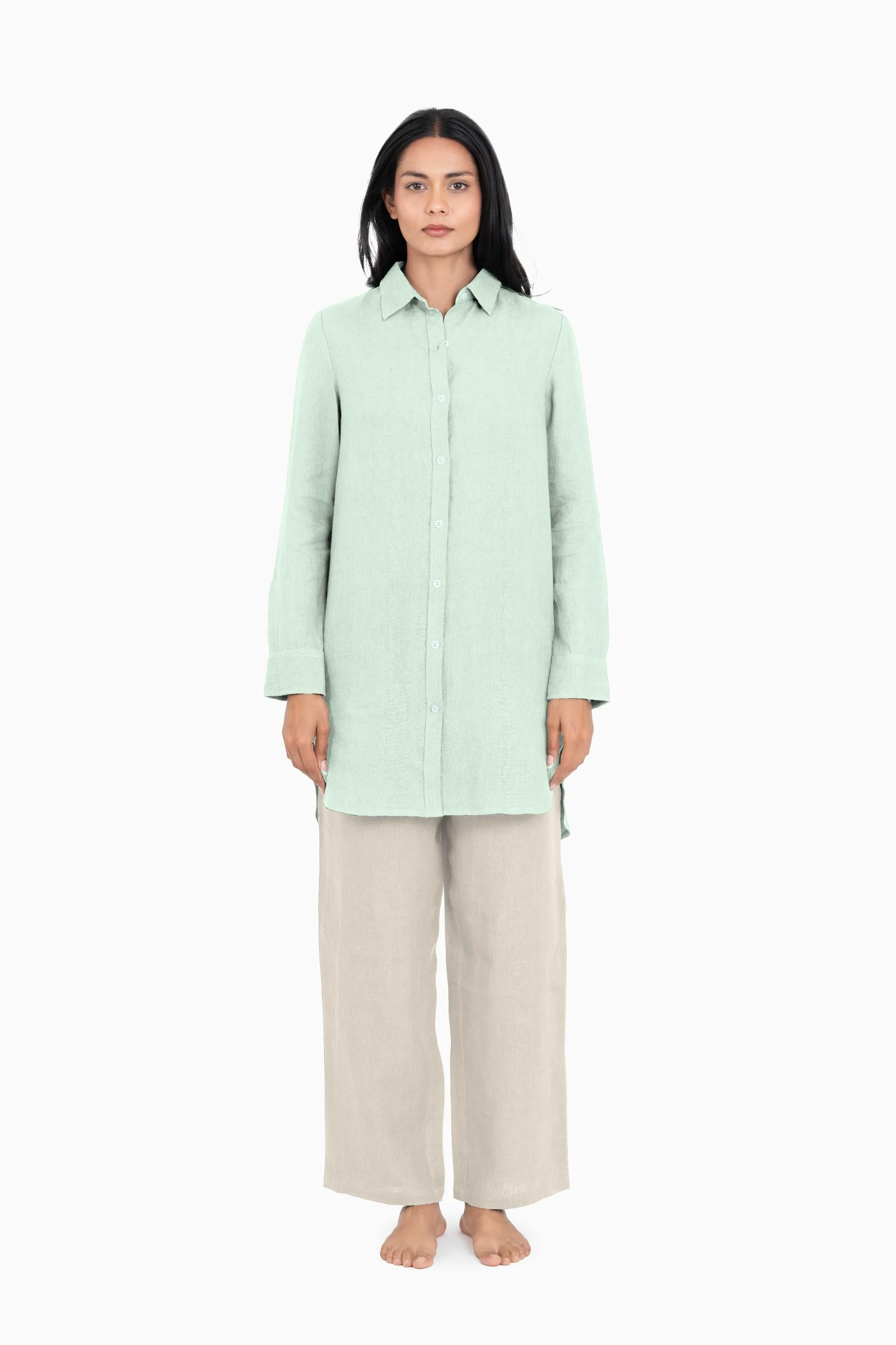Linen Ginger Long Shirt-Stormy Blue
