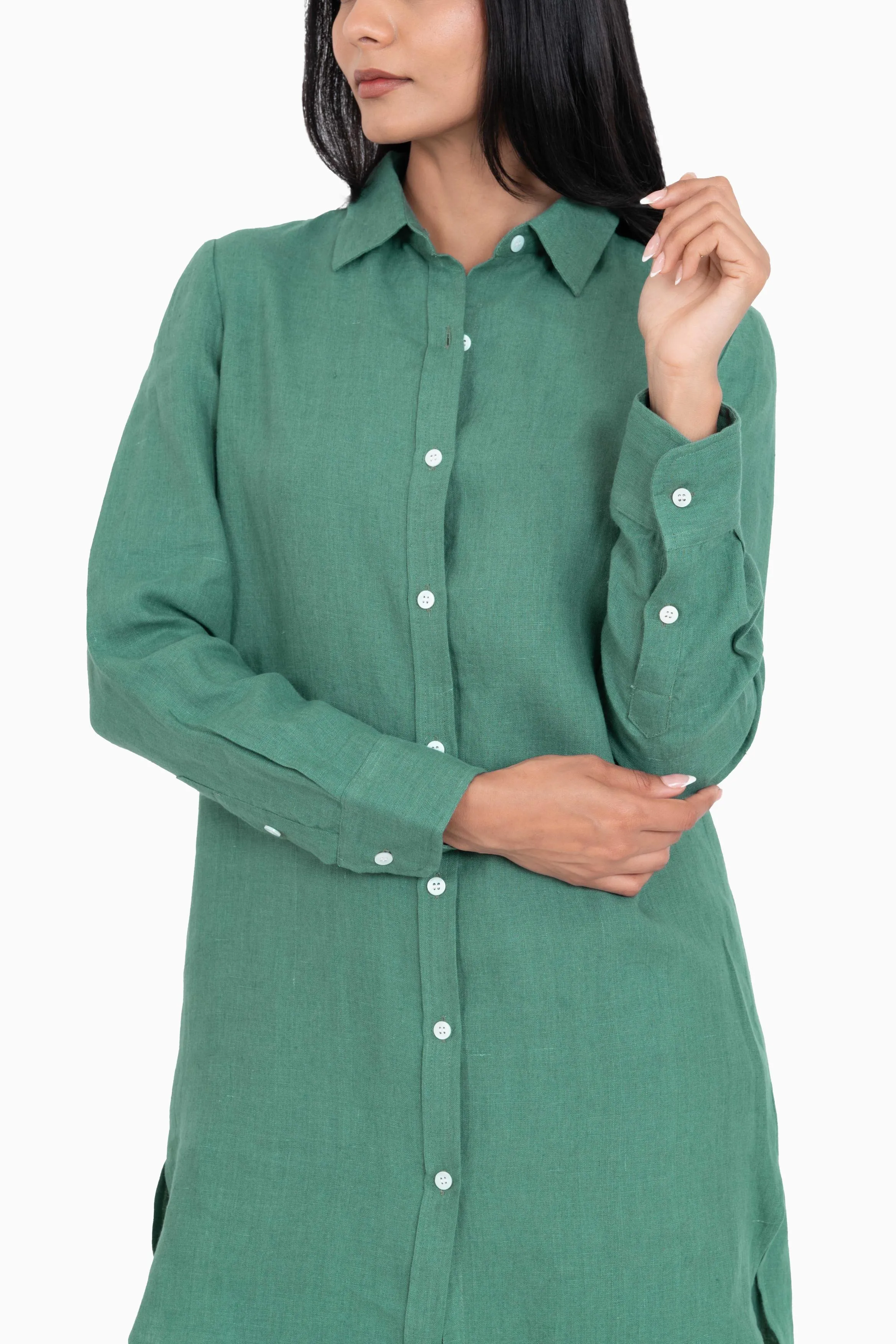 Linen Ginger Long Shirt-Stormy Blue