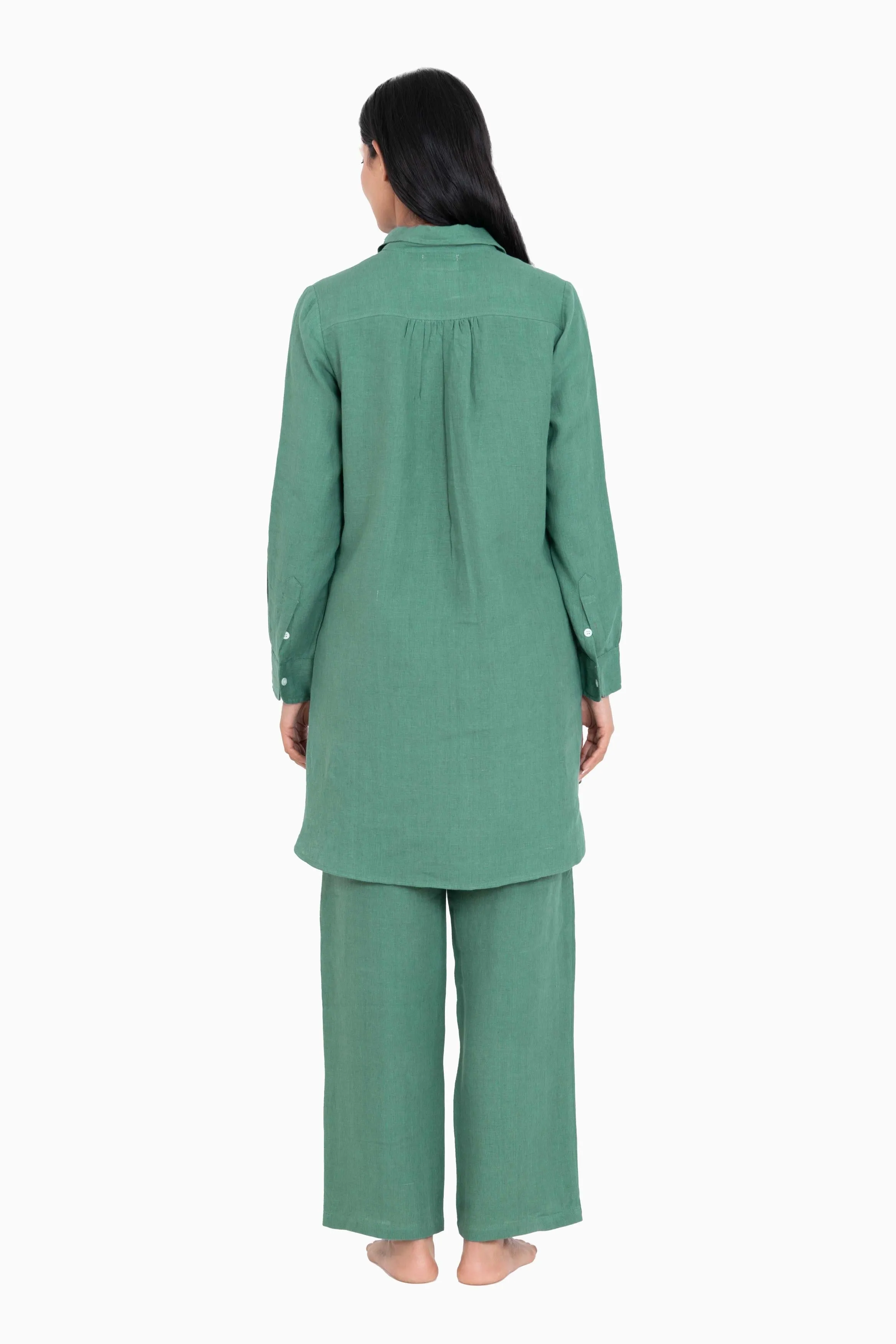 Linen Ginger Long Shirt-Stormy Blue