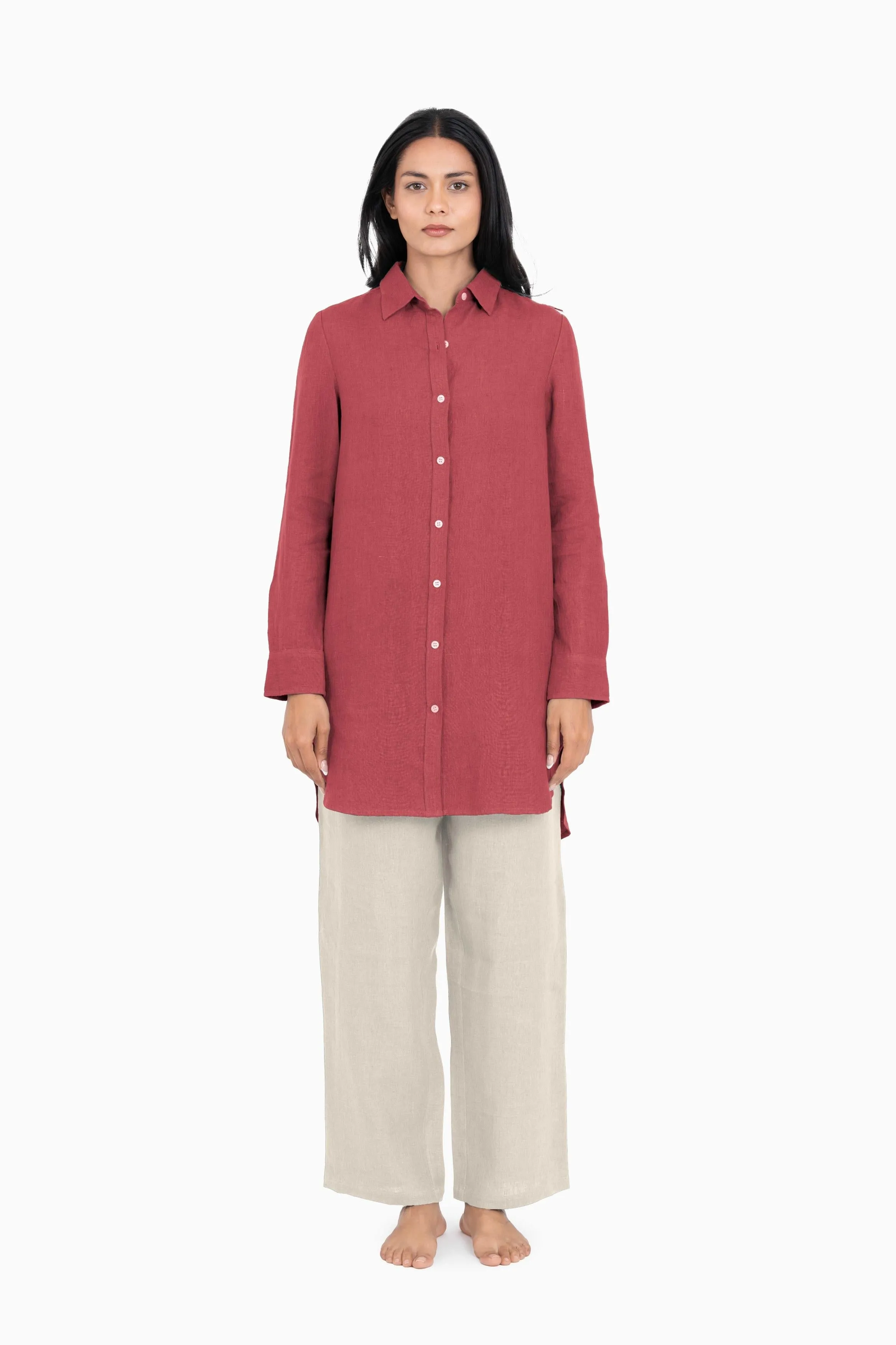 Linen Ginger Long Shirt-Stormy Blue