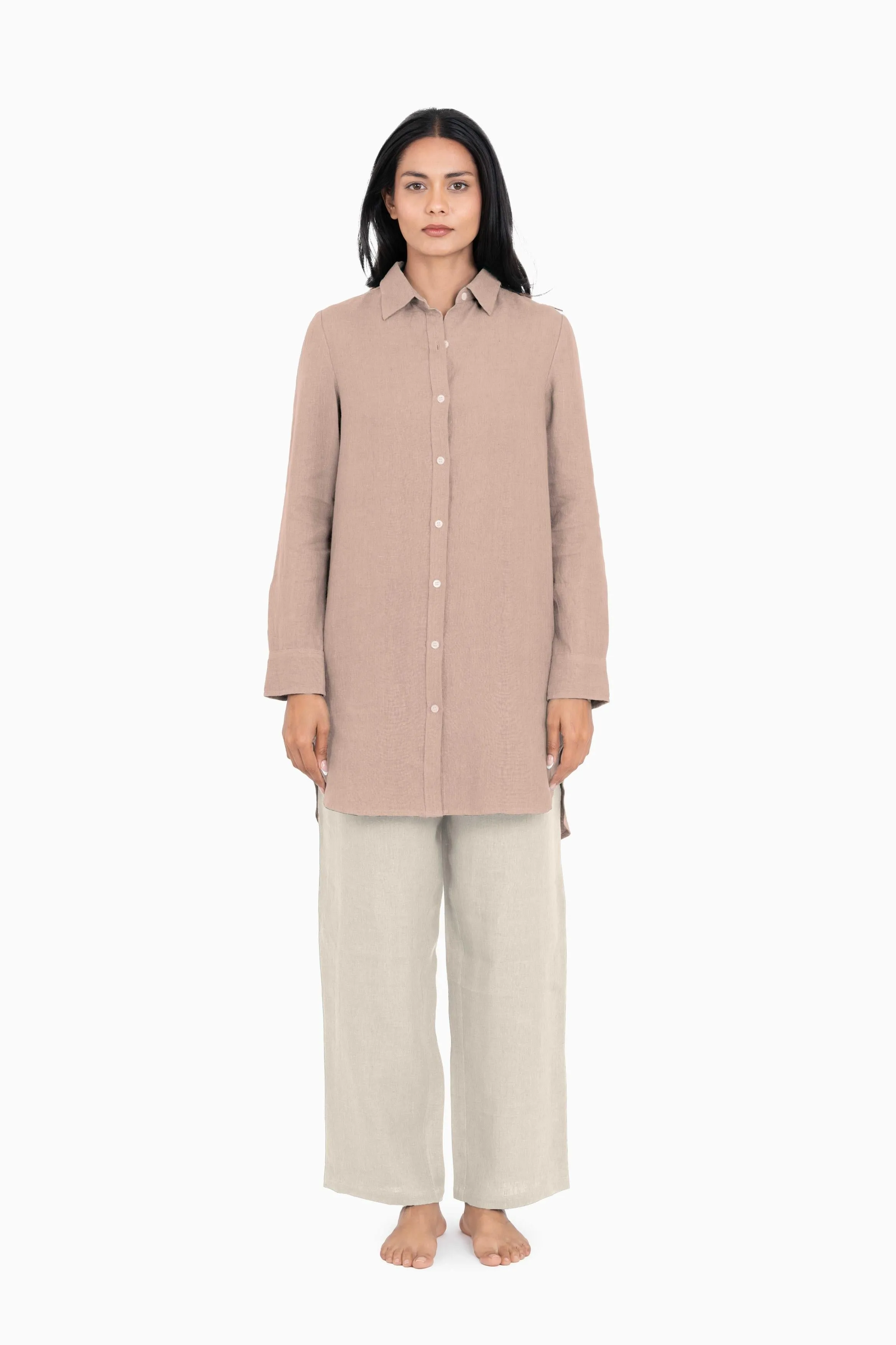 Linen Ginger Long Shirt-Stormy Blue