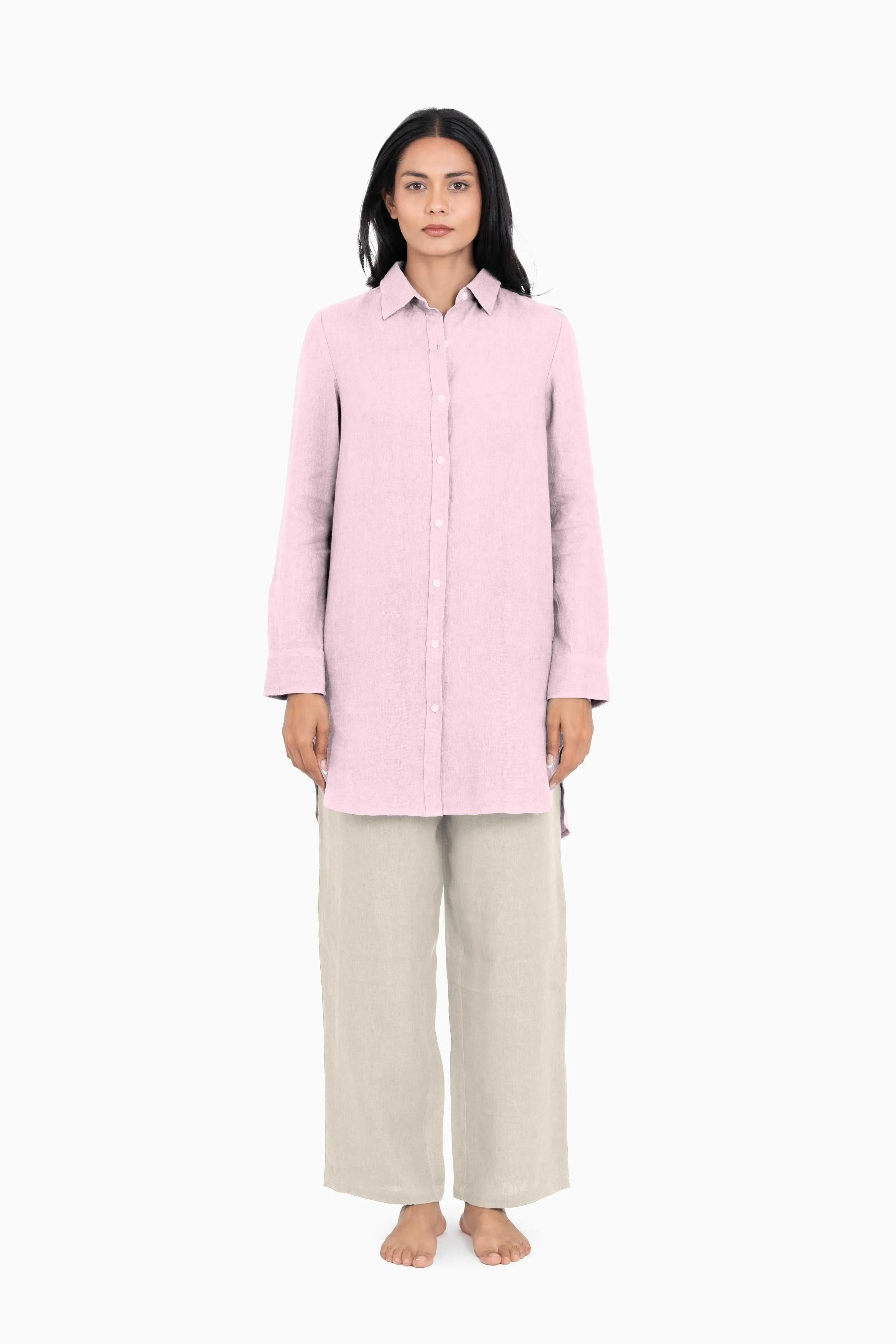 Linen Ginger Long Shirt-Stormy Blue