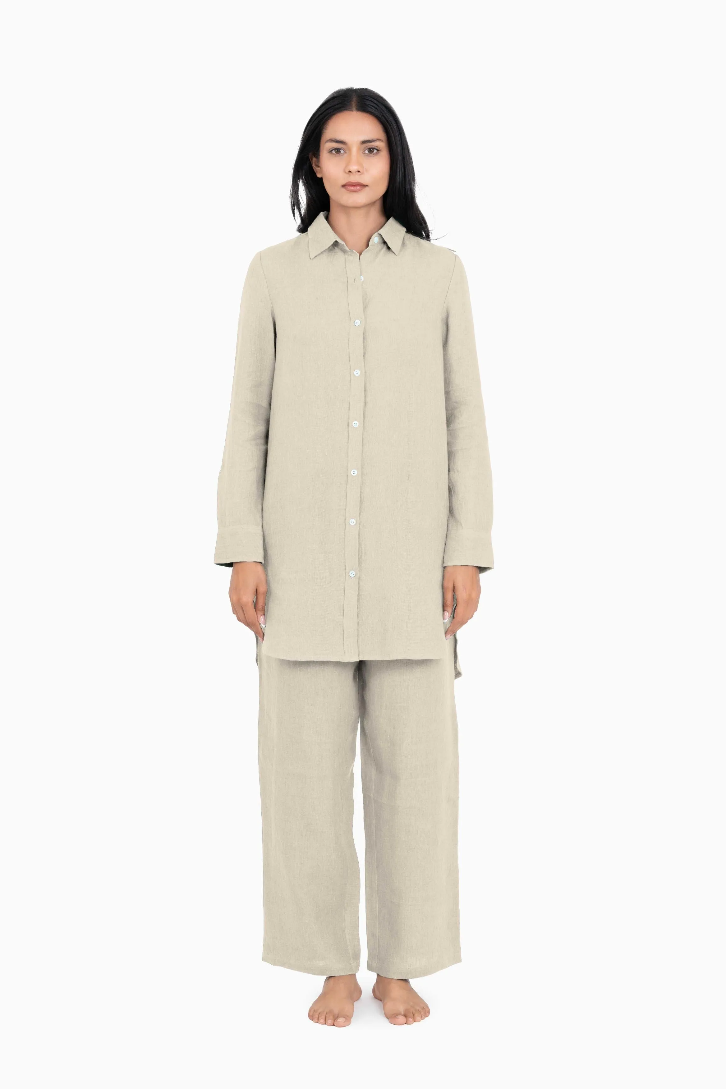 Linen Ginger Long Shirt-Stormy Blue