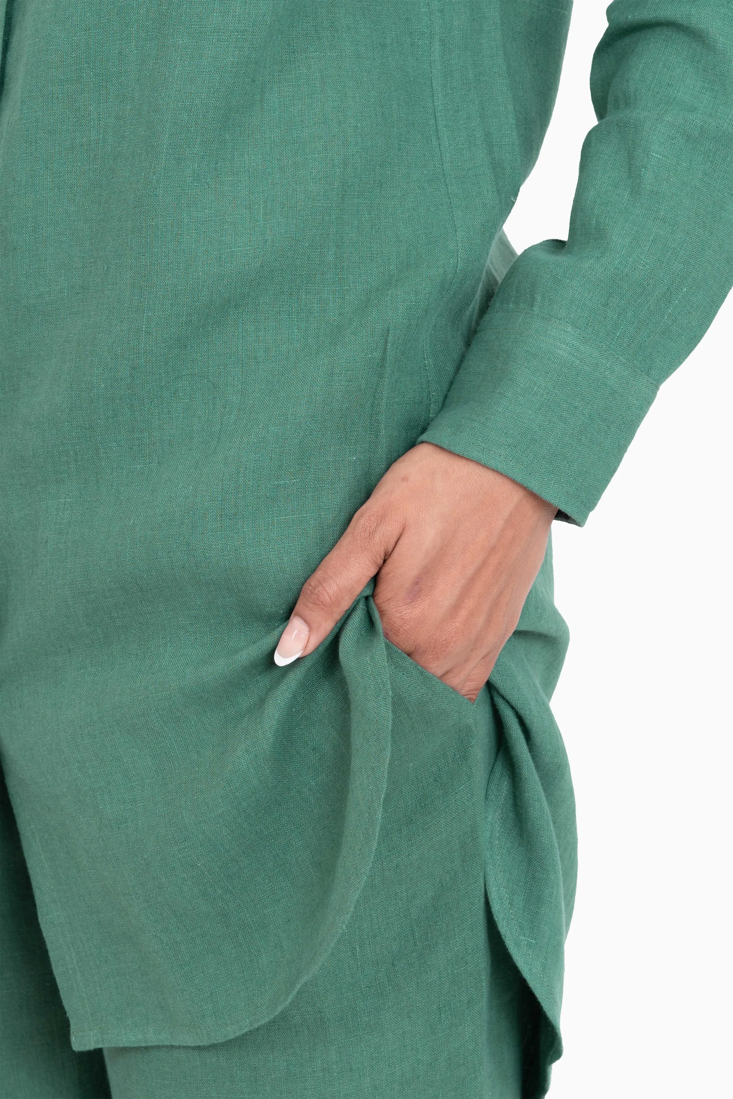 Linen Ginger Long Shirt-Stormy Blue