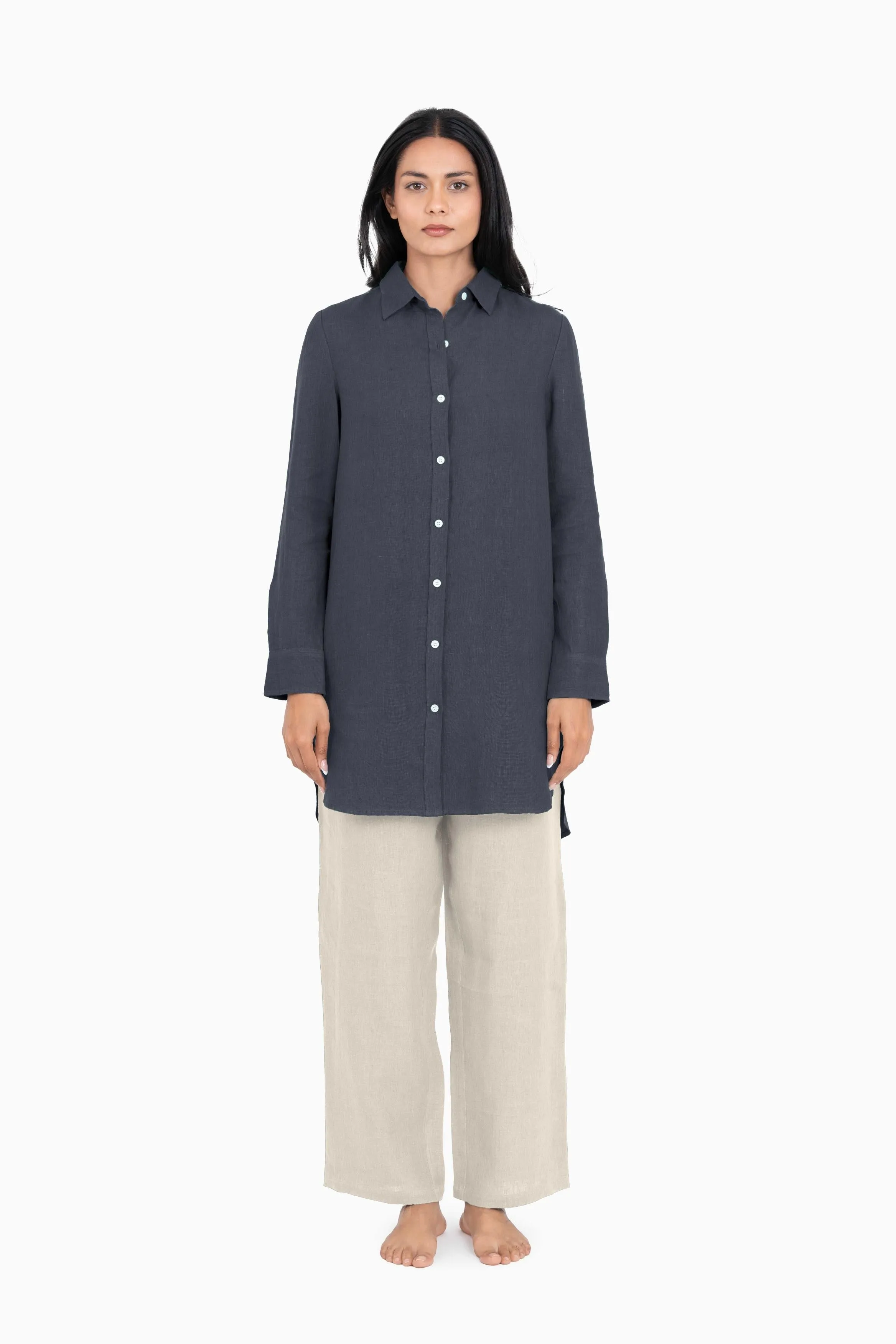Linen Ginger Long Shirt-Sunburnt Yellow