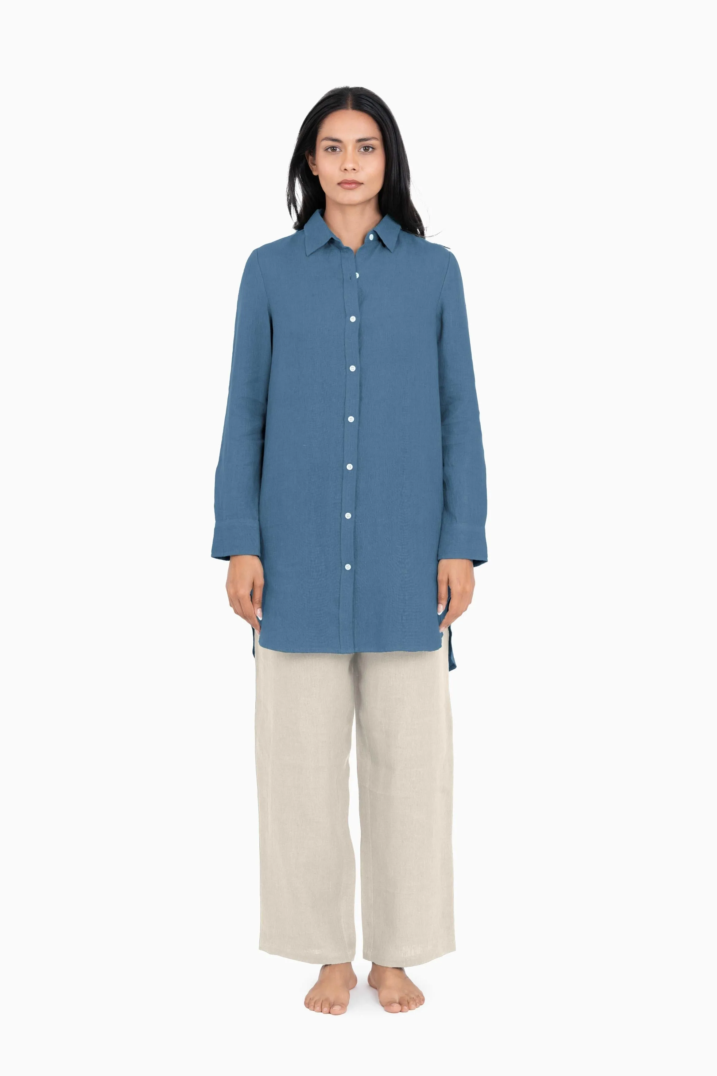 Linen Ginger Long Shirt-Sunburnt Yellow