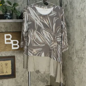 LOGO by Lori Goldstein Women's Rayon 230 Top with Satin Hem Shale Large