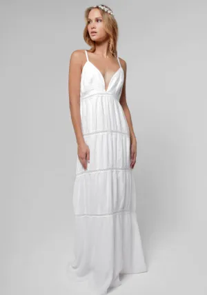 Long Back Linen Maxi Dress With Gold Button Closures