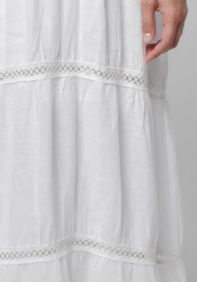 Long Back Linen Maxi Dress With Gold Button Closures