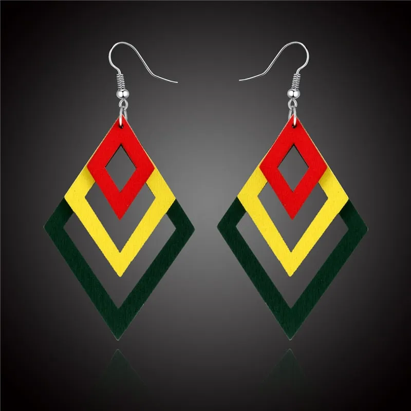 Long Geometric Rasta Earring