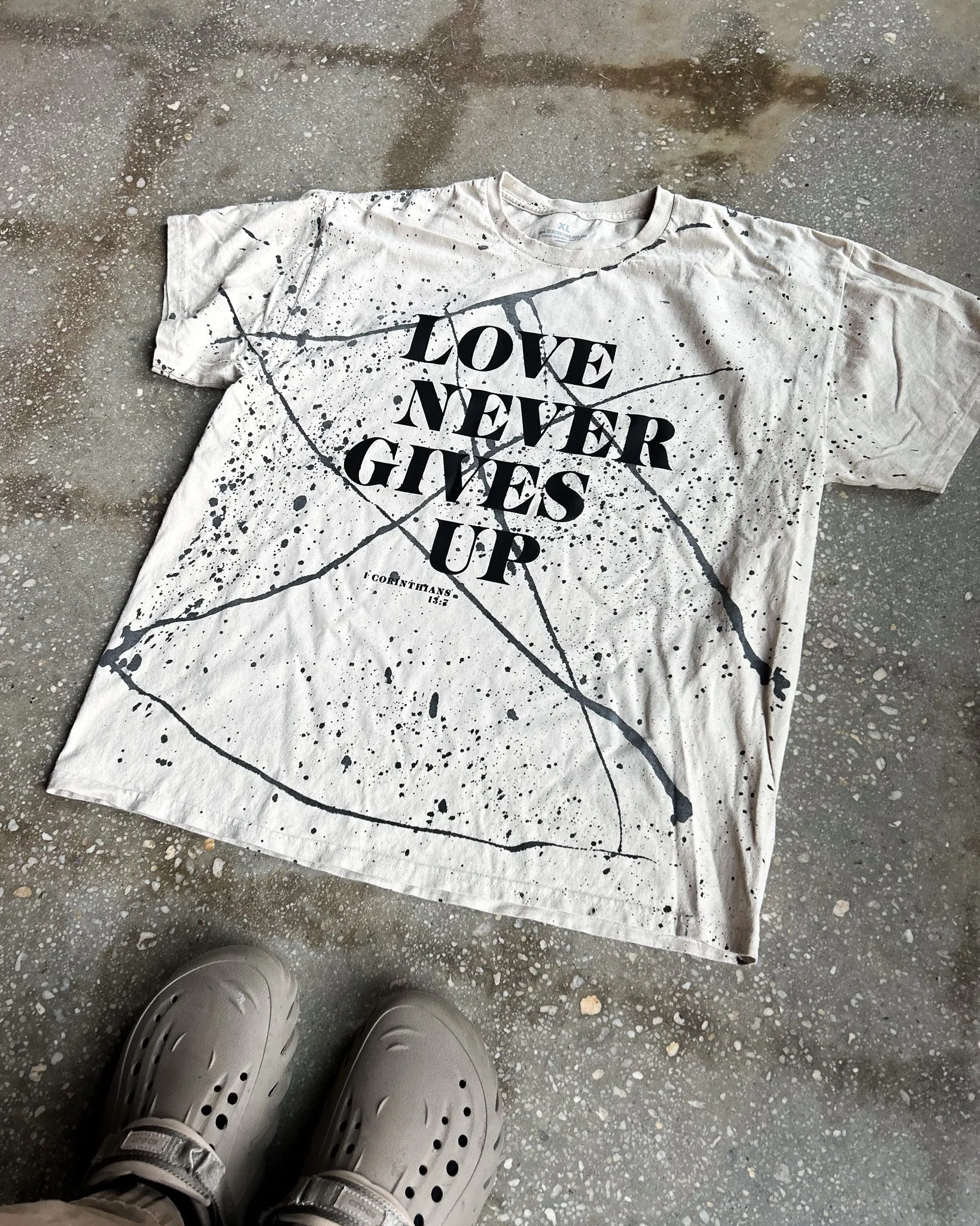 Love Never Gives Up (Splatter) Adult Box T-Shirt