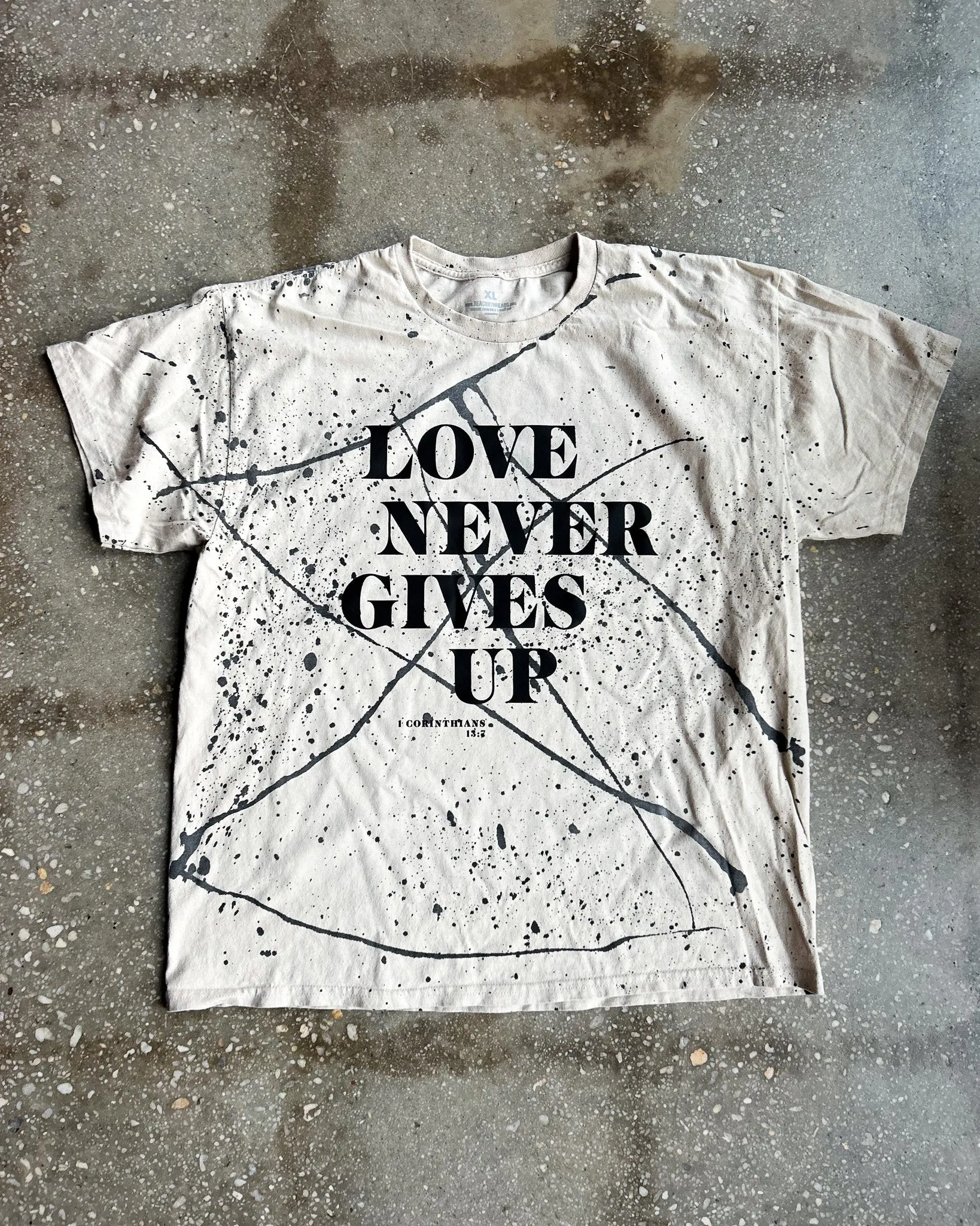 Love Never Gives Up (Splatter) Adult Box T-Shirt