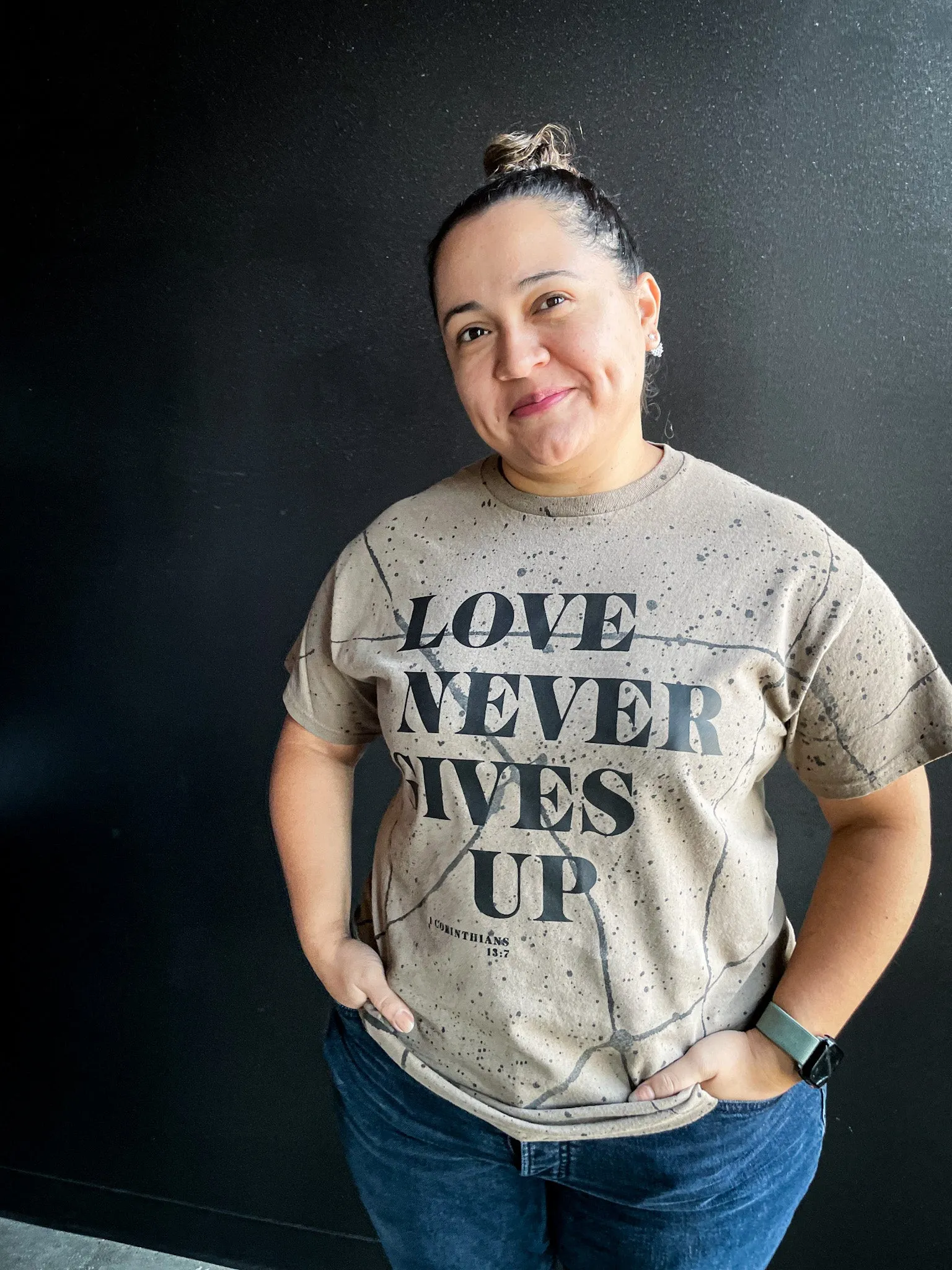 Love Never Gives Up (Splatter) Adult Box T-Shirt