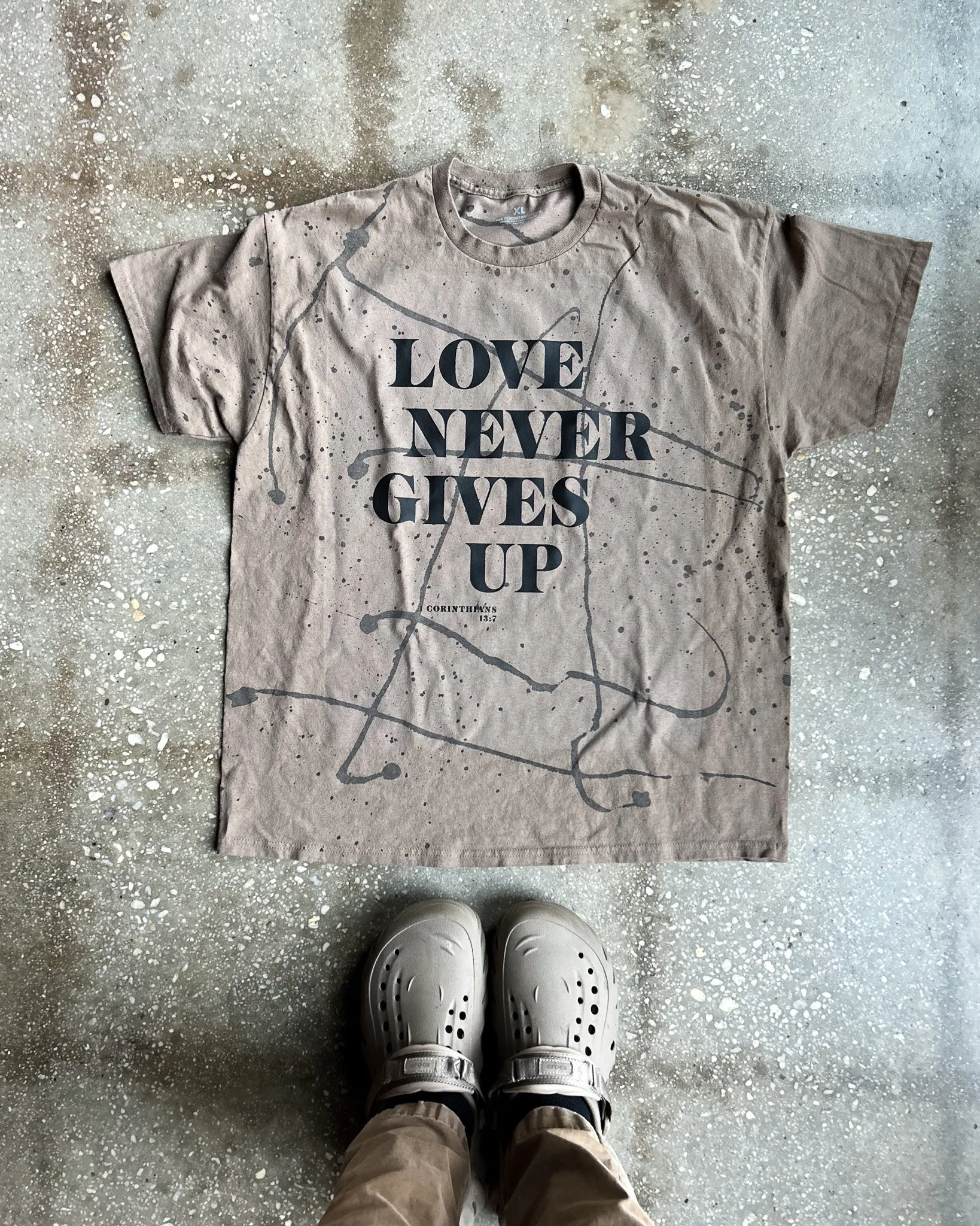 Love Never Gives Up (Splatter) Adult Box T-Shirt
