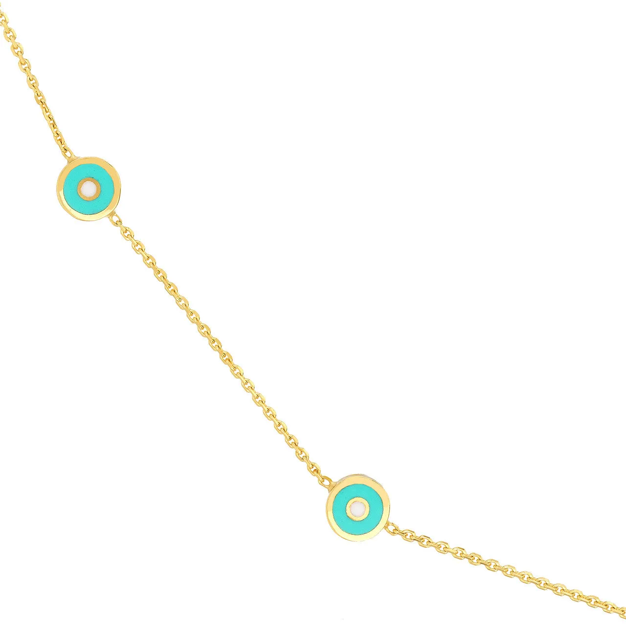 Lt. Turquoise Enamel Round Evil Eye Station Necklace