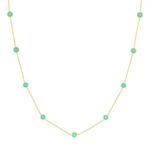 Lt. Turquoise Enamel Round Evil Eye Station Necklace