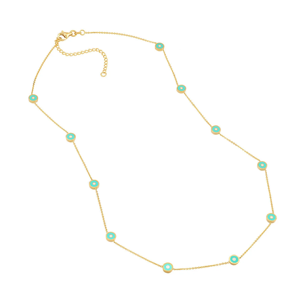 Lt. Turquoise Enamel Round Evil Eye Station Necklace