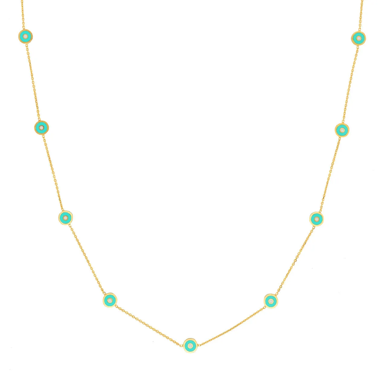 Lt. Turquoise Enamel Round Evil Eye Station Necklace