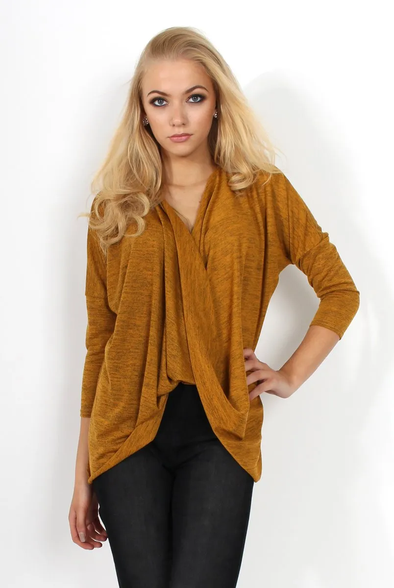 Macy Mustard Cross Over Dropped Hem Top