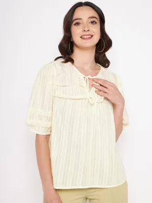 Madame Beige Lacework Puff Sleeves Top
