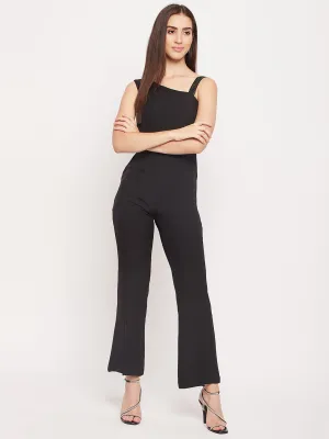 Madame Black Embellished One Shoulder Jumpsuit