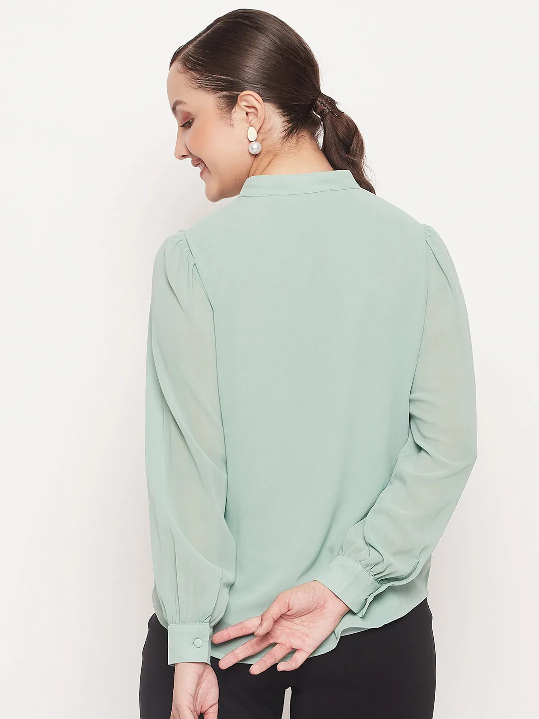 Madame Mint Embellished  Mandarin Collar Shirt