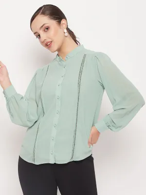 Madame Mint Embellished  Mandarin Collar Shirt