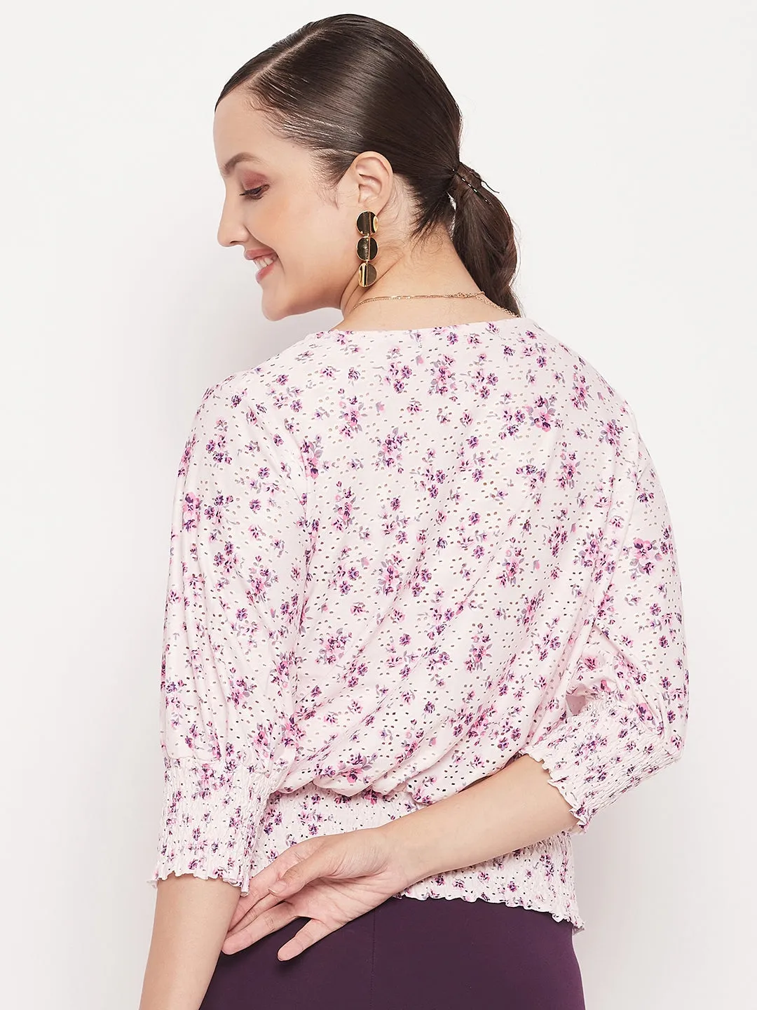 Madame Pink Elasticated Waist Cotton Floral  Top