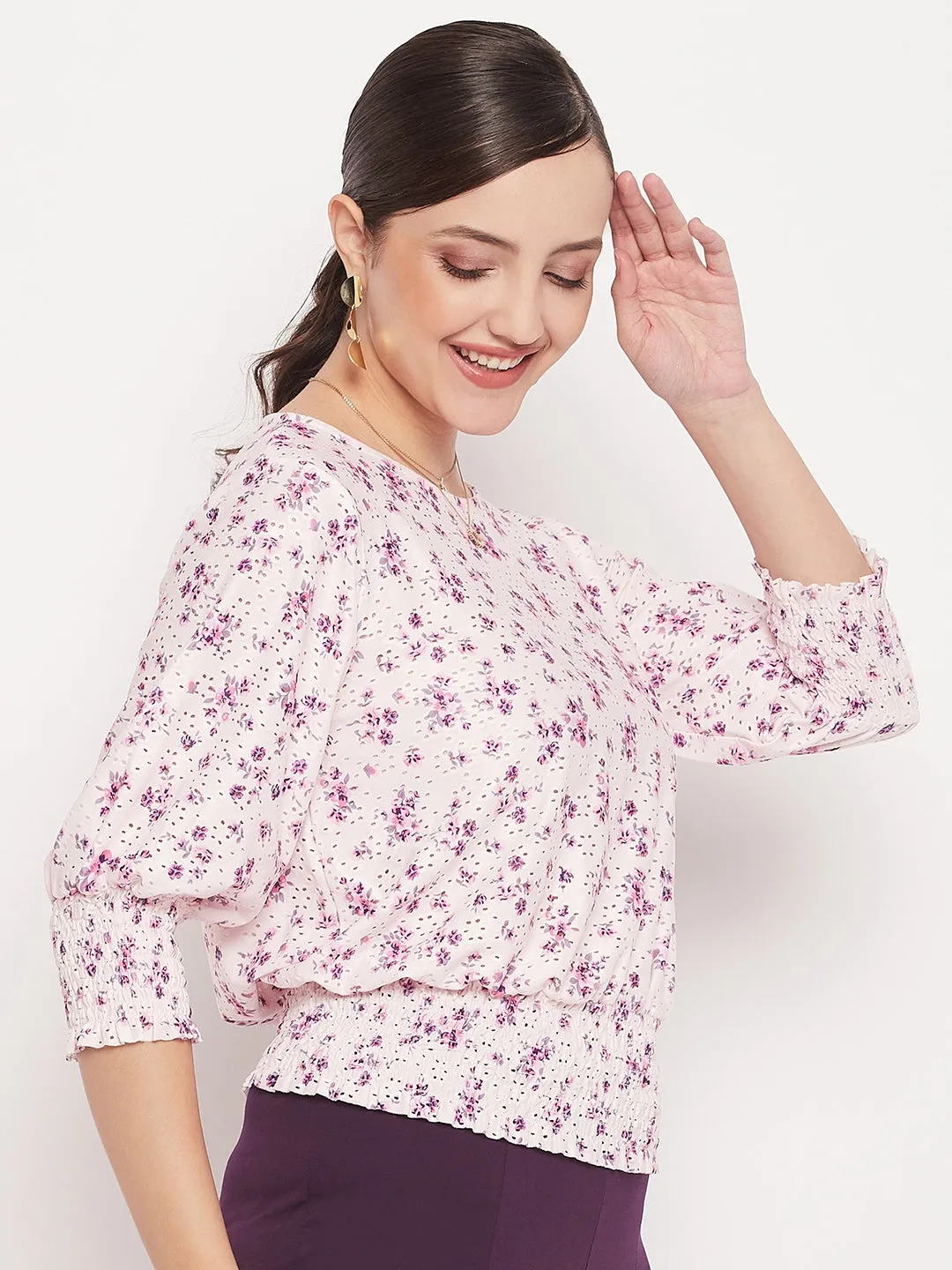 Madame Pink Elasticated Waist Cotton Floral  Top