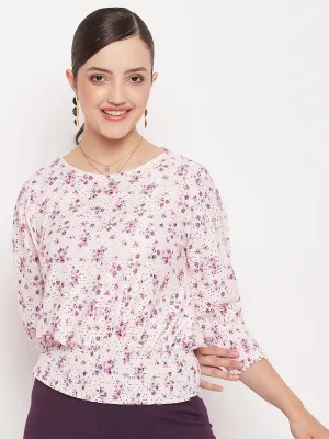 Madame Pink Elasticated Waist Cotton Floral  Top