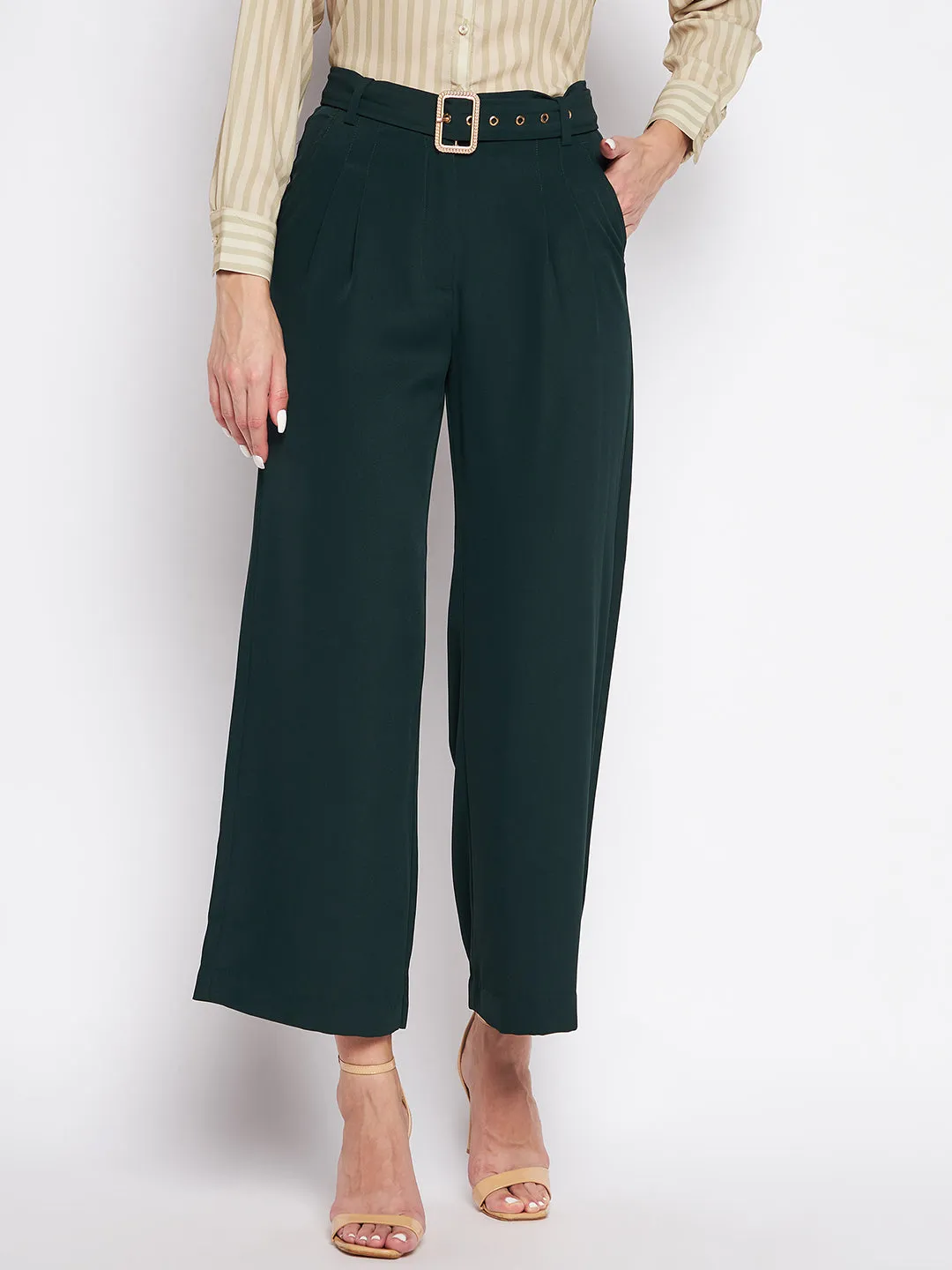 Madame Wide Leg Trousers With Embellished Belted Waist