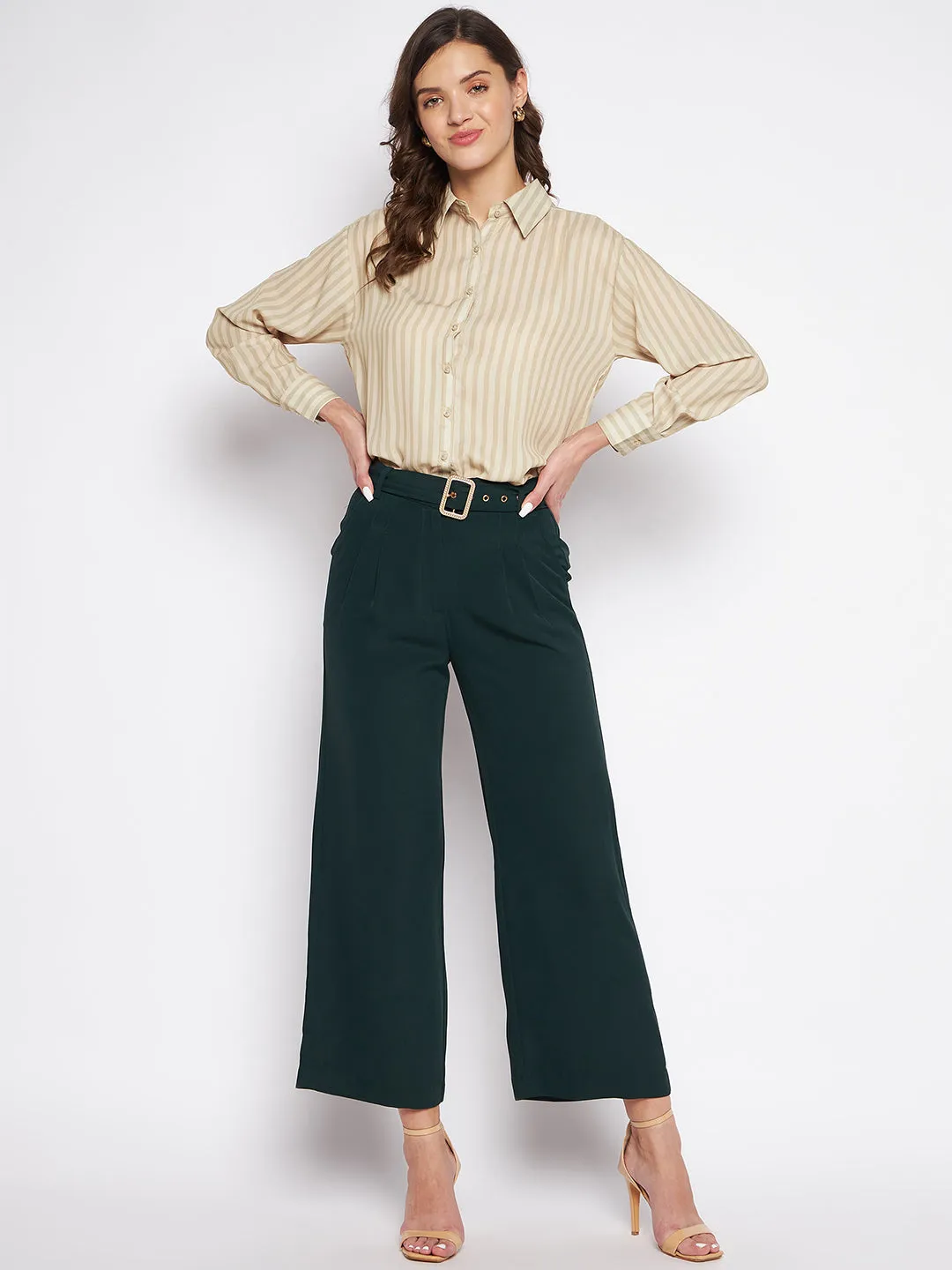 Madame Wide Leg Trousers With Embellished Belted Waist