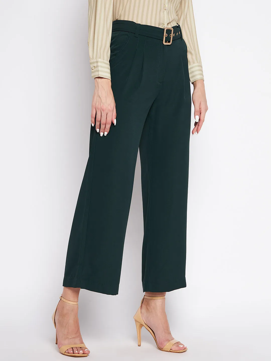 Madame Wide Leg Trousers With Embellished Belted Waist
